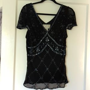 Vintage black beaded sheer but lined blouse. Elegant. Size medium
